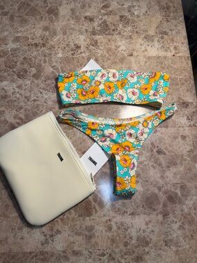 triangl swimwear Turquoise Yellow Floral Bandeau Bikini